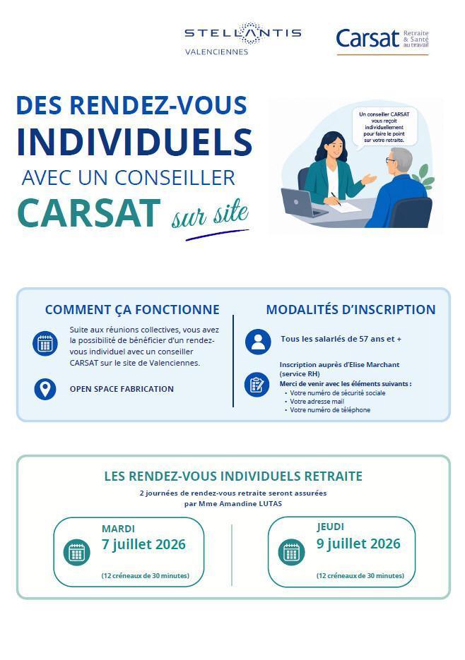 Rendez-vous avec la carsat sur le site de valenciennes