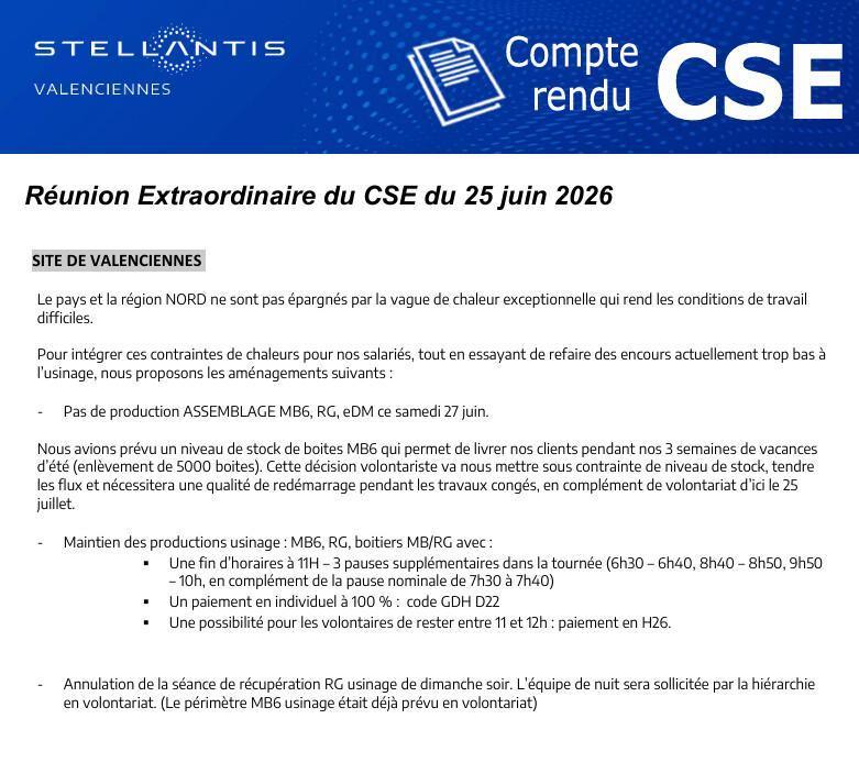 CSE EXTRA du 25 Juin 2026 à 11h30
