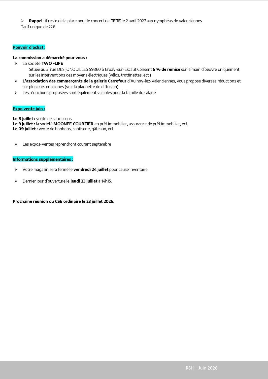 Compte rendu du CSE ordinaire du 28 juin 2026