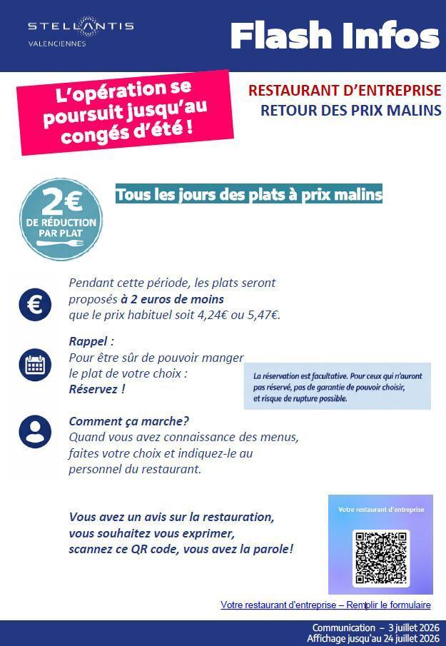 Prix Malin -2€ sur les plats prolongation en juillet 2026
