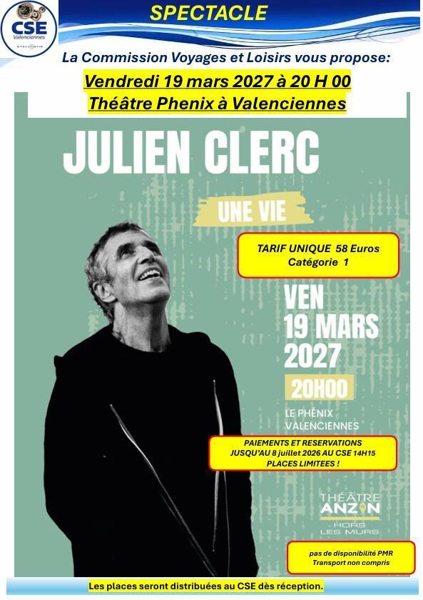 Julien Clerc en concert au phénix de valenciennes le 19 mars 2027