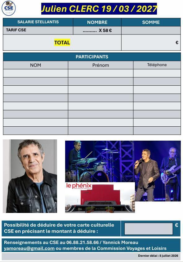 Julien Clerc en concert au phénix de valenciennes le 19 mars 2027