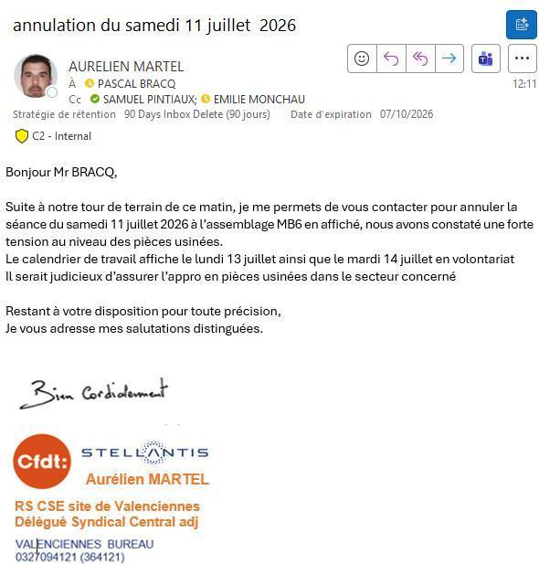Courrier : Demande d'annulation H+ pour l'assemblage MB6