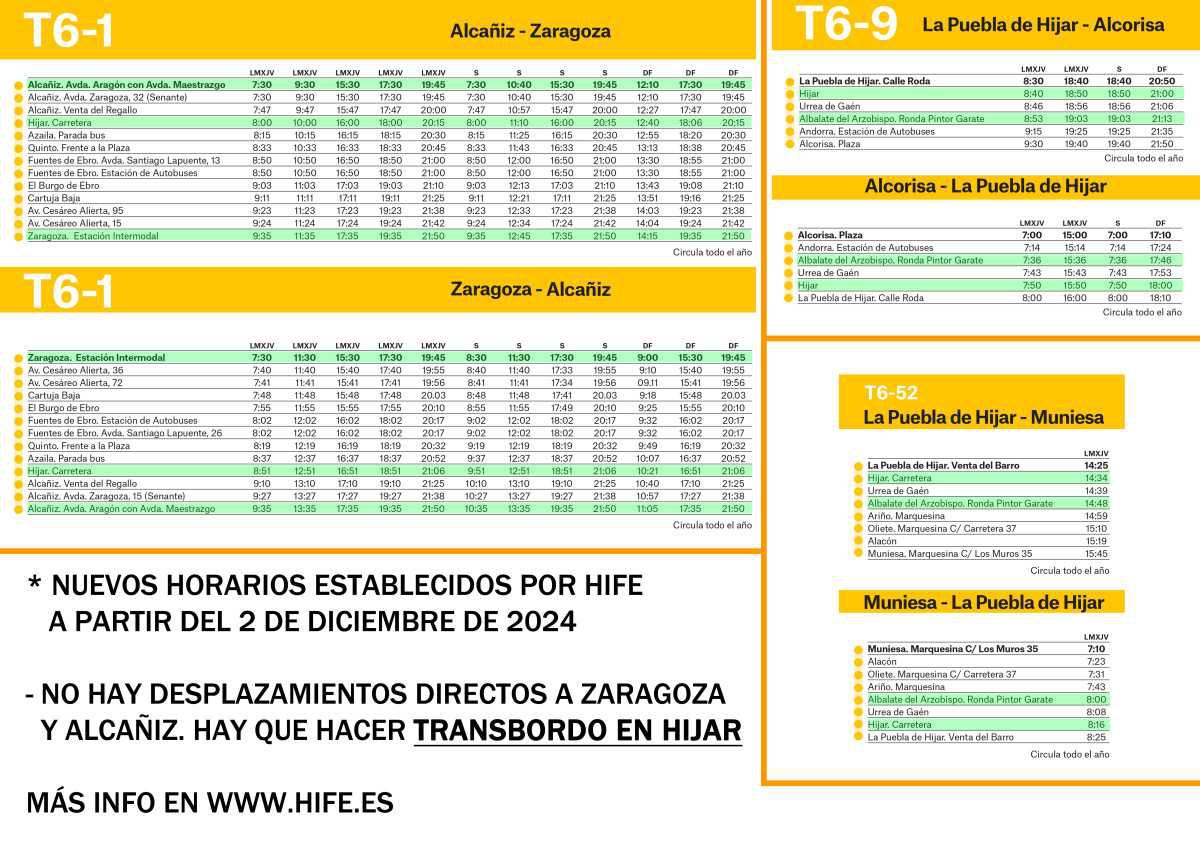 Nuevos horarios de los servicios de autobuses de línea regular