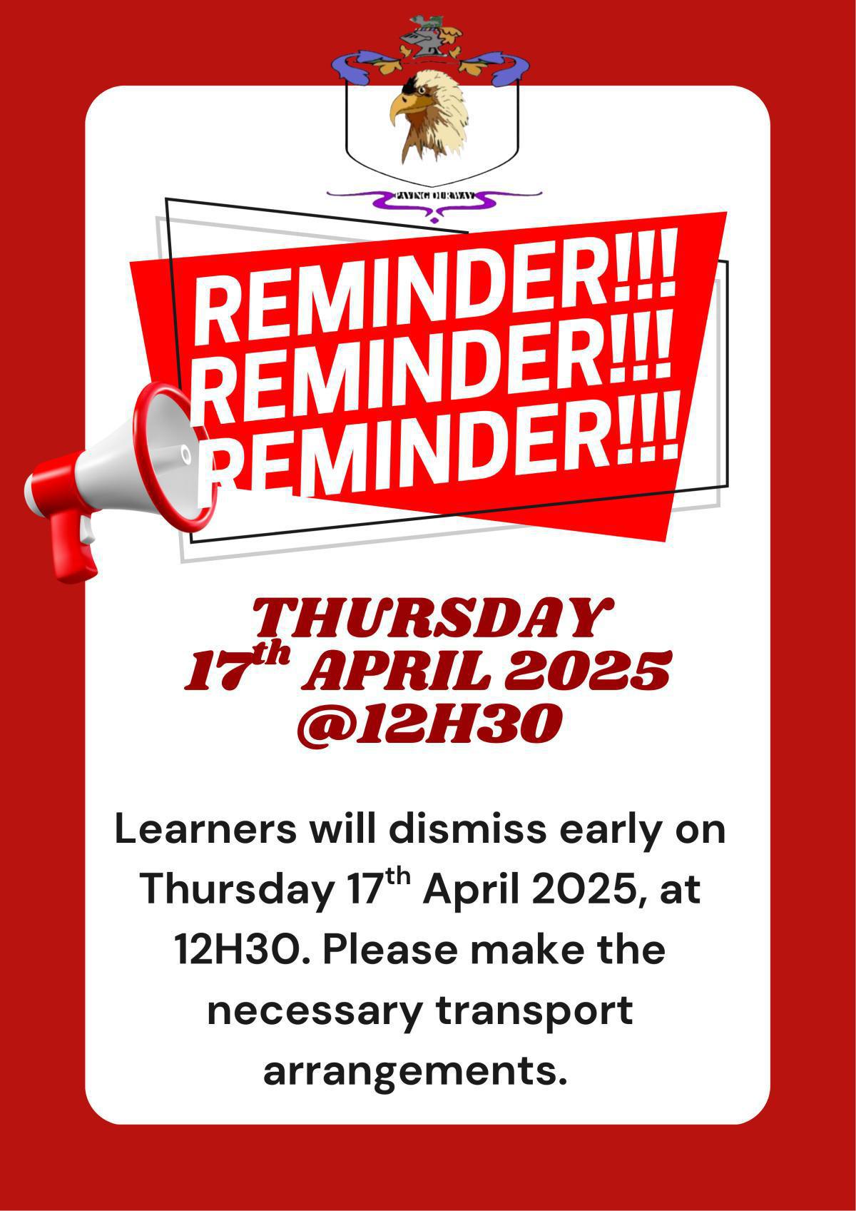 Early Dismissal Reminder
