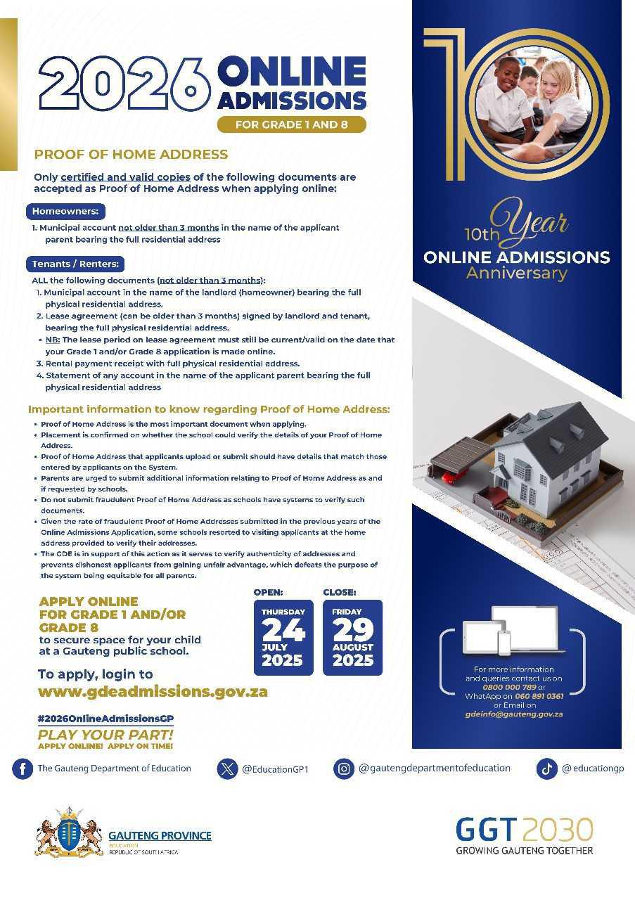 2026 ONLINE ADMISSIONS FOR GRADE 1 AND GRADE 8