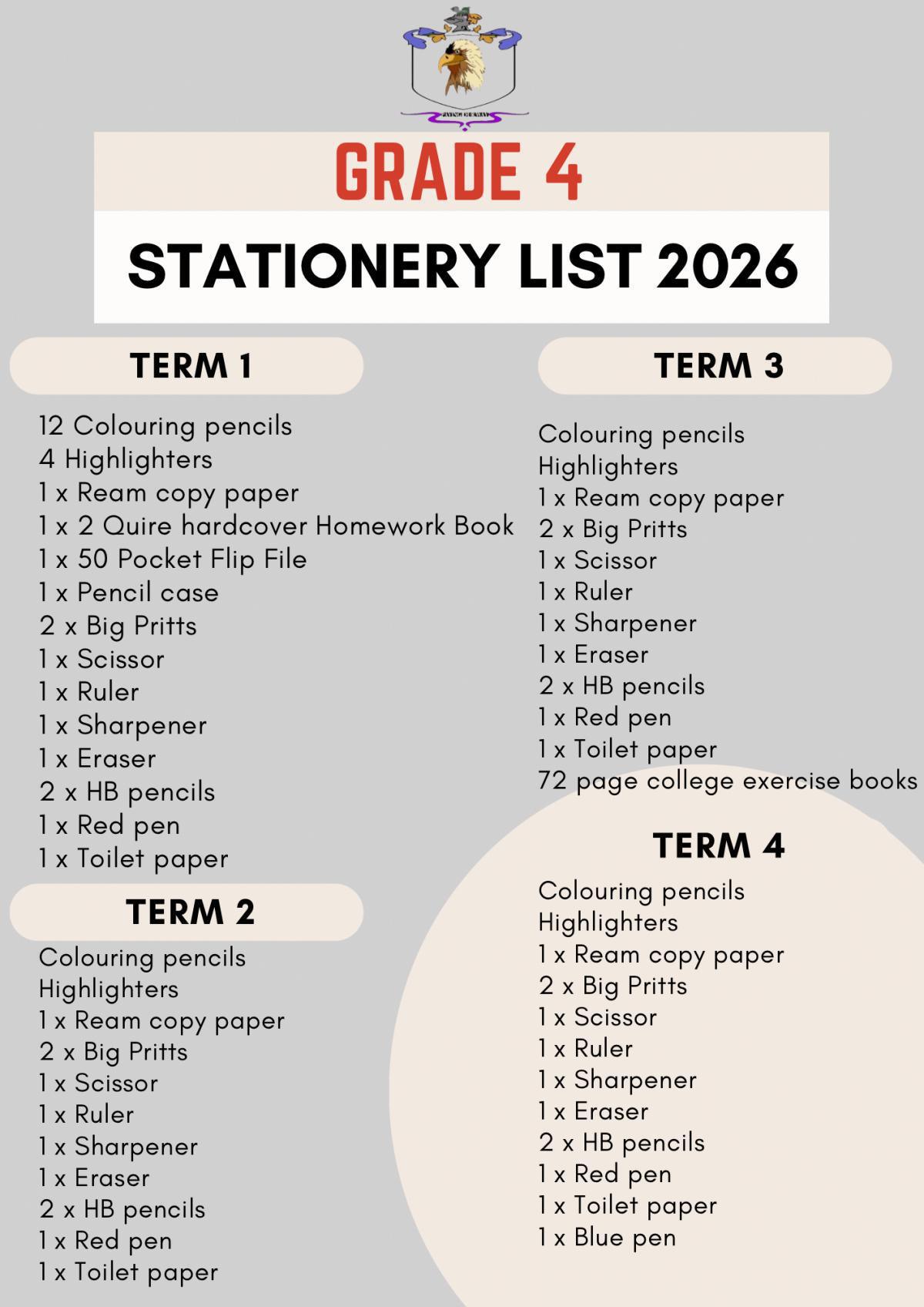 2026 Intersen Phase Stationery Lists