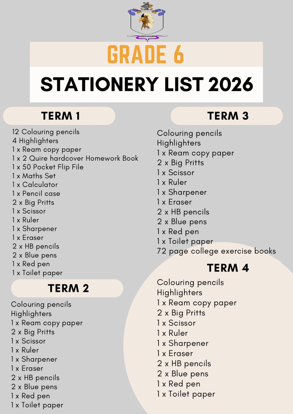 2026 Intersen Phase Stationery Lists