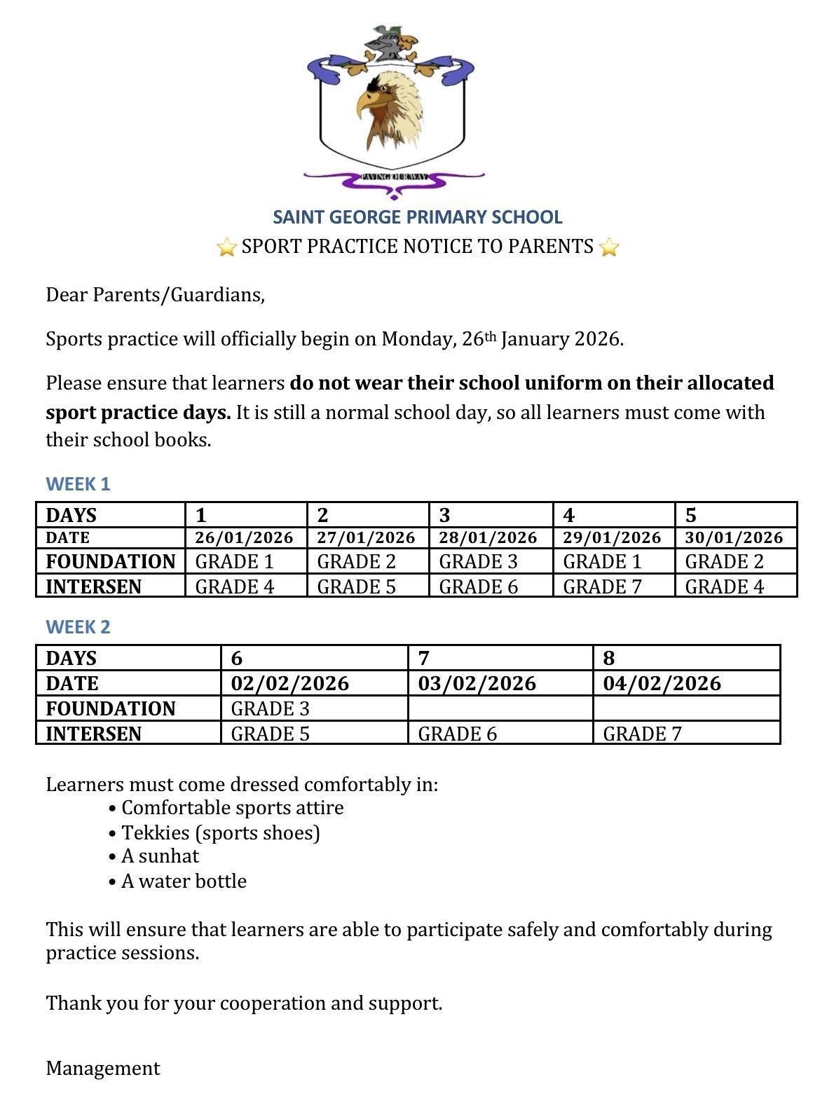 Sports Practice Times