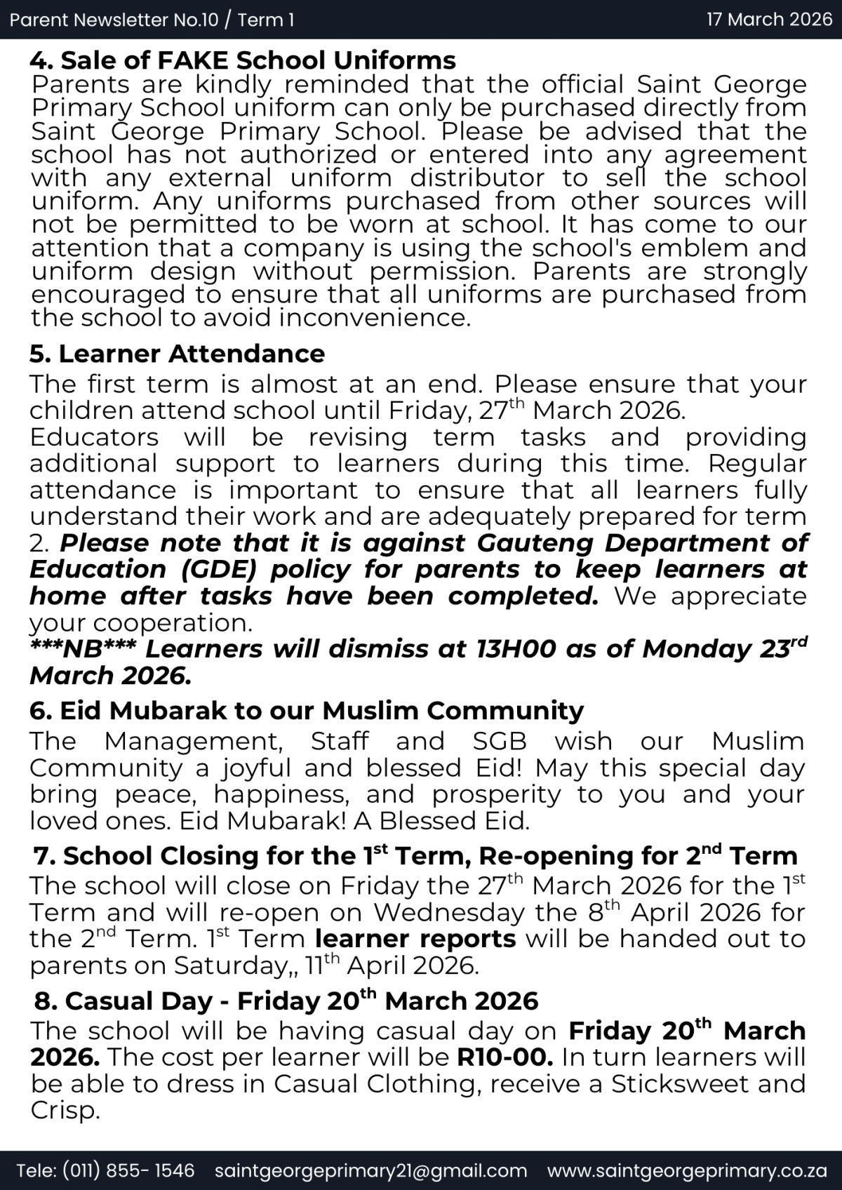 Newsletter No.10 / Term 1