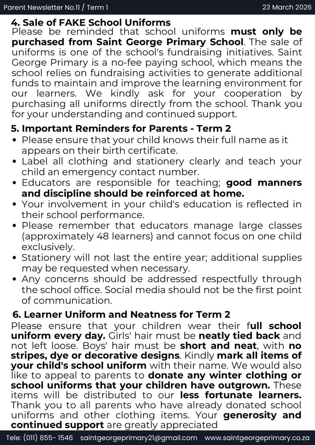 Newsletter No.11 / Term 1