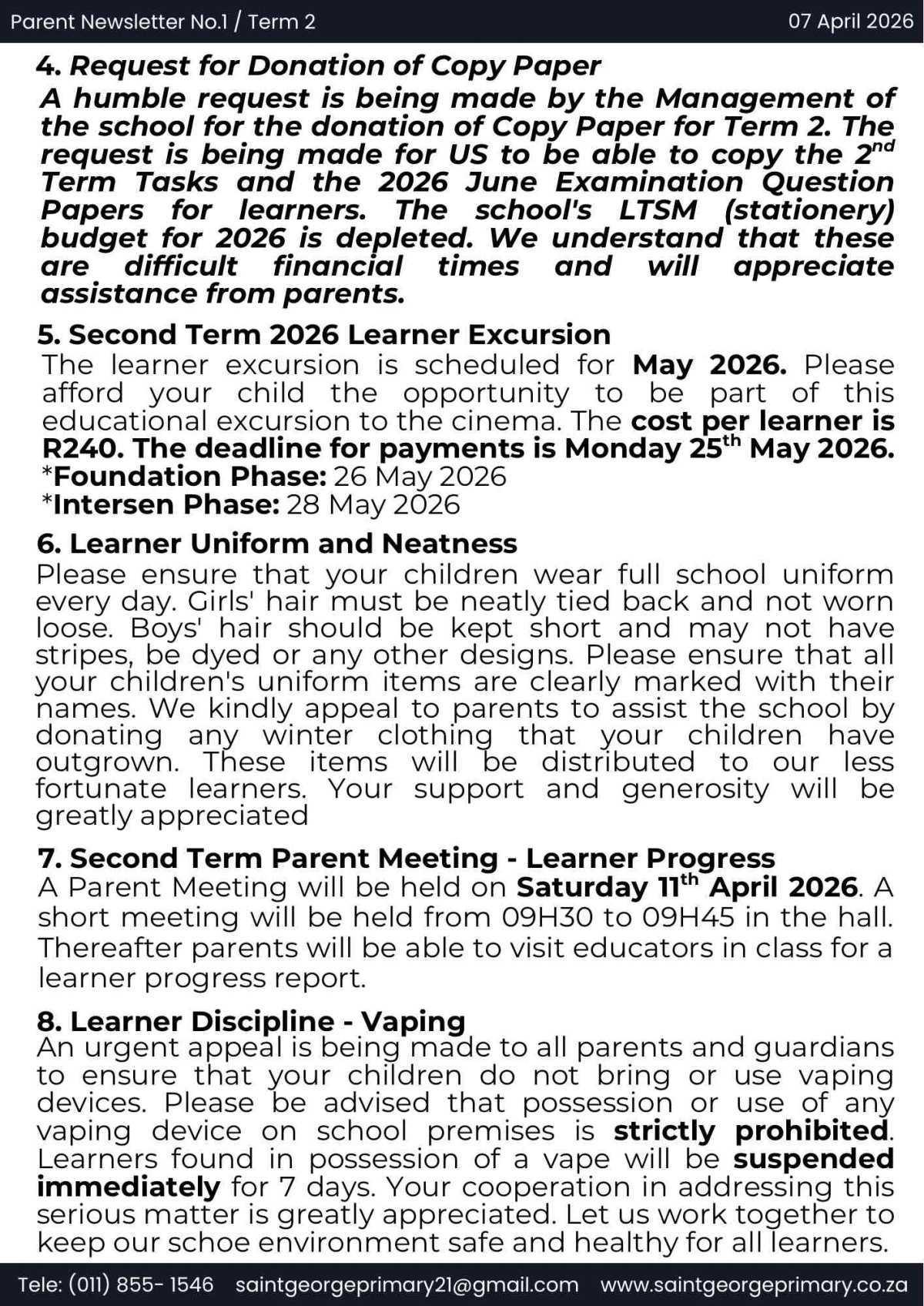 Newsletter No.1 / Term 2