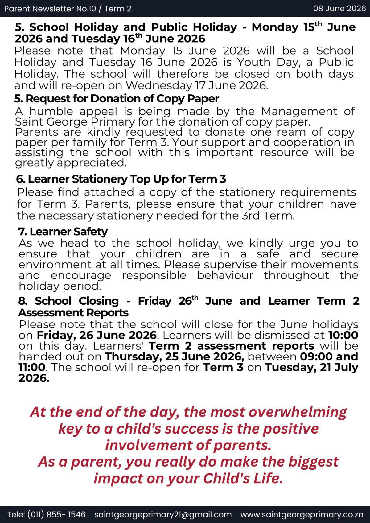 Newsletter No.10 / Term 2