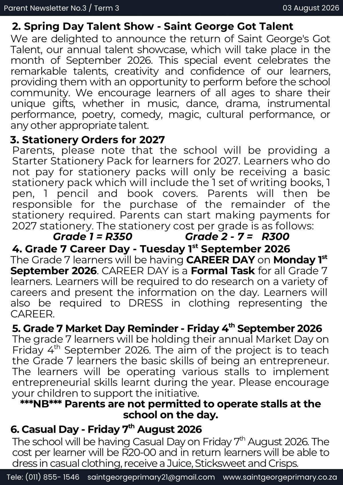 Newsletter No.3 / Term 3