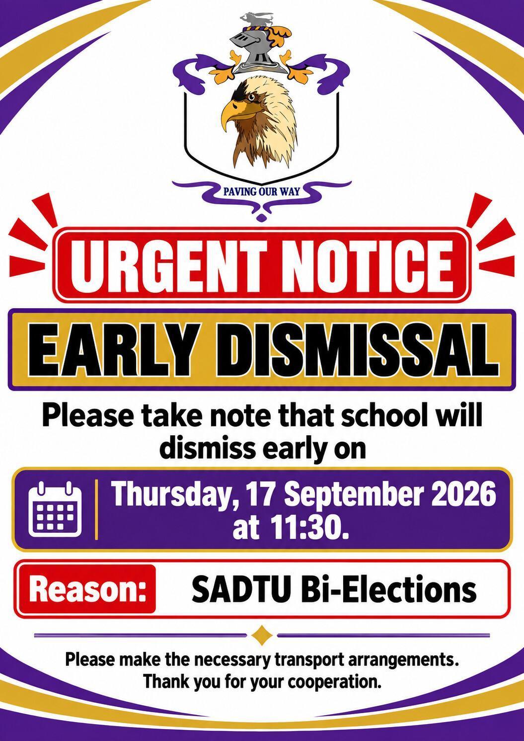 Early Dismissal Reminder