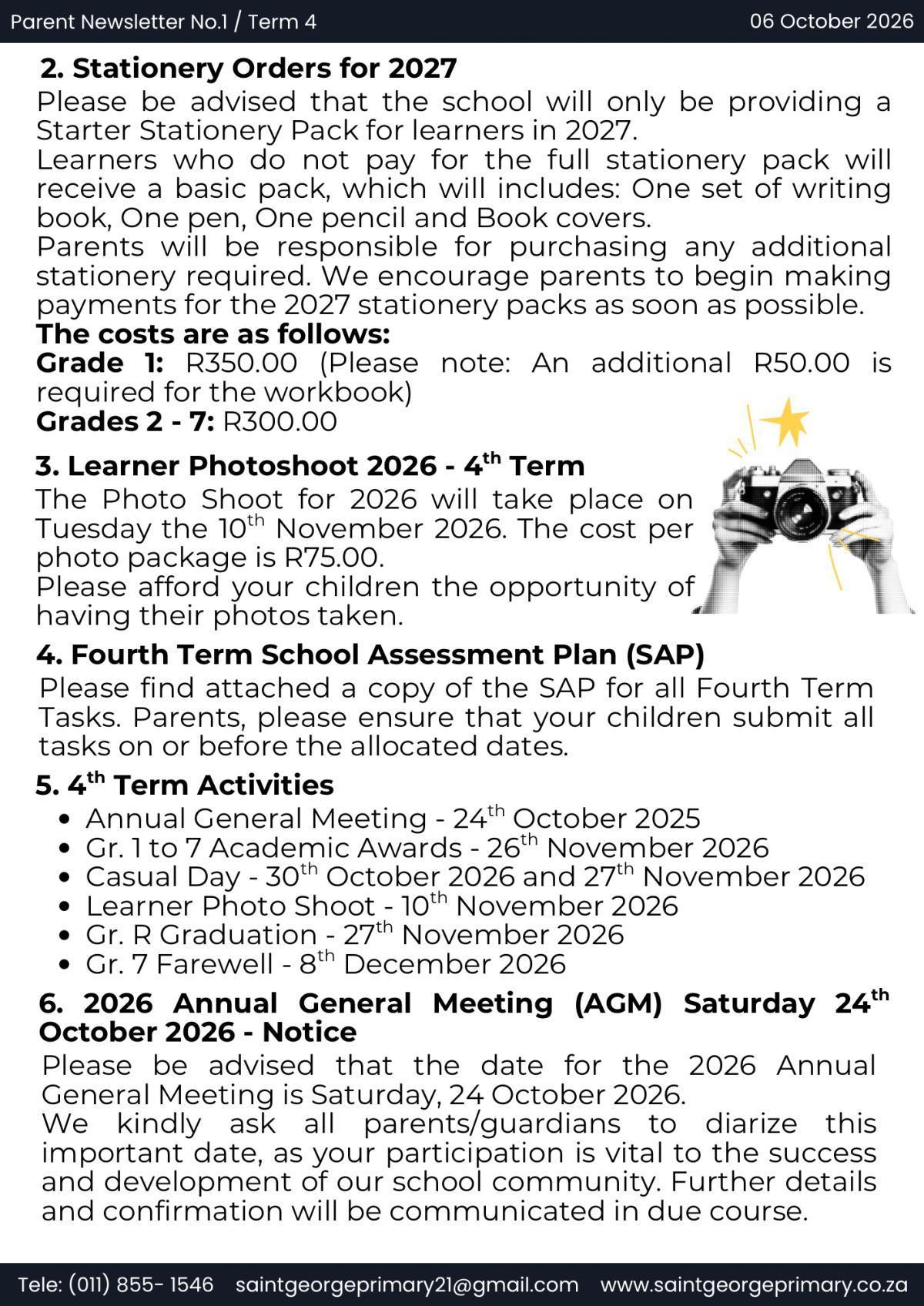 Newsletter No.1 / Term 4
