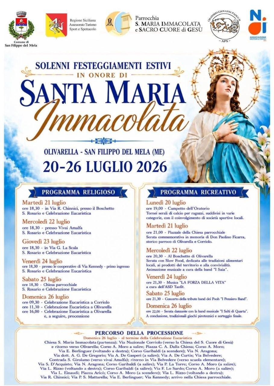 Solenni Festeggiamenti Estivi in onore di Santa Maria Immacolata