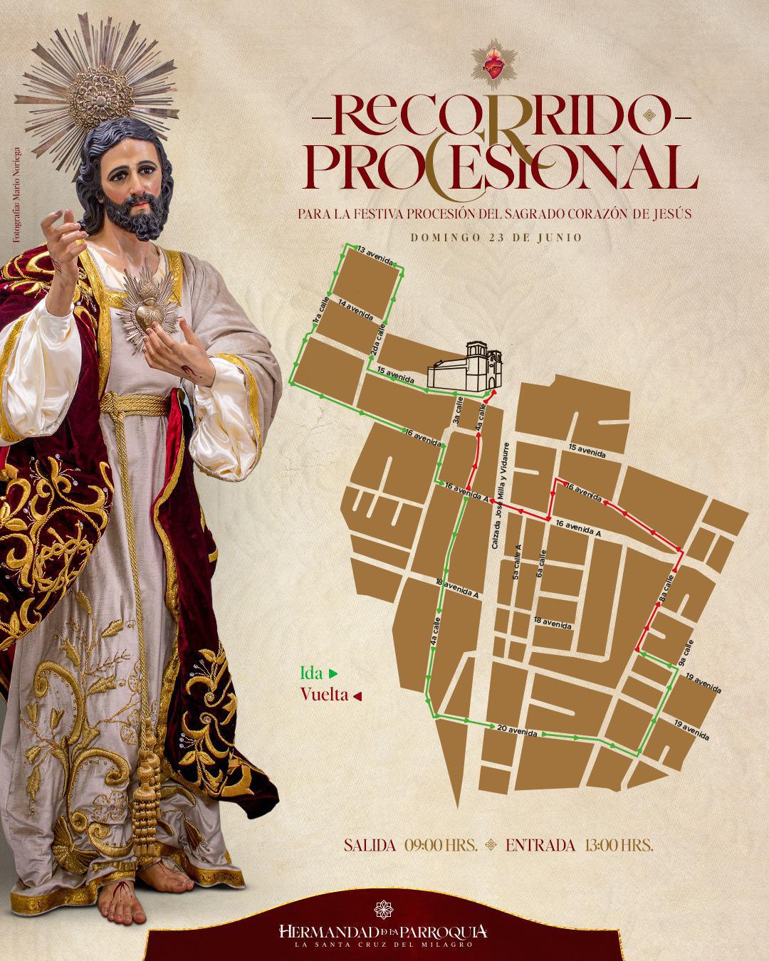 Recorrido de la procesión del Sagrado Corazón de Jesús Parroquia de la Santa Cruz