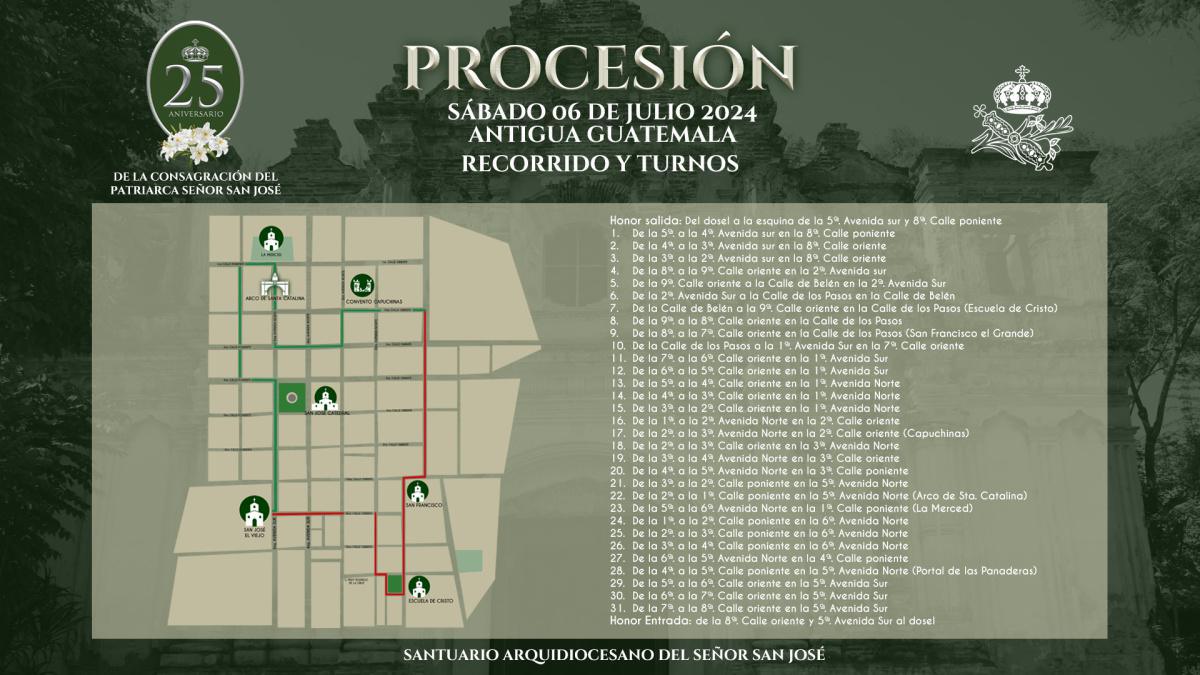 Recorrido procesional del Patriarca San José en Antigua Guatemala