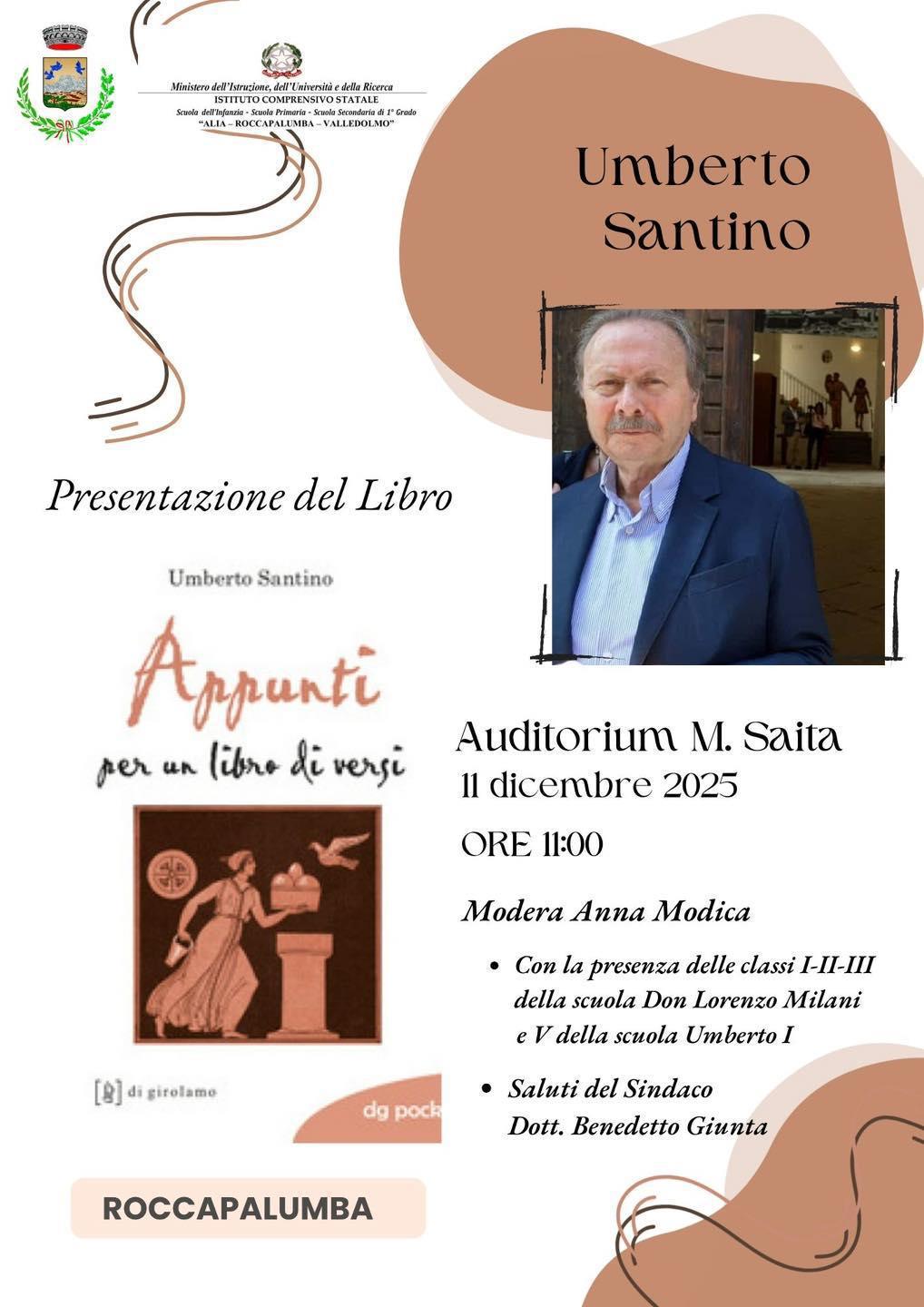 Presentazione del libro “Appunti per un libro di versi” di Umberto Santino (inizio ore 11.00)