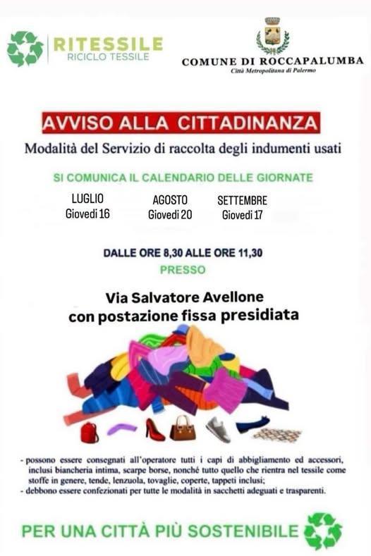 Raccolta degli indumenti usati (dalle ore 08:30 alle 11:30)