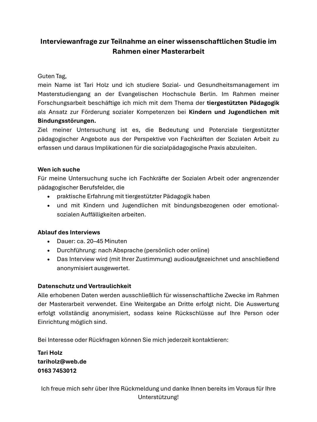 Interview zur Masterarbeit Interview zur Masterarbeit