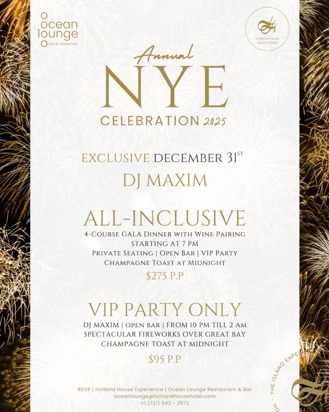 Annual NYE Celebration 2025 - Ocean Lounge