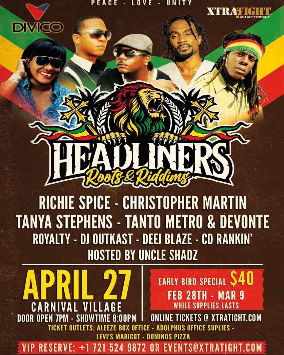 Headliners Roots & Riddims - St. Maarten Carnival 2025