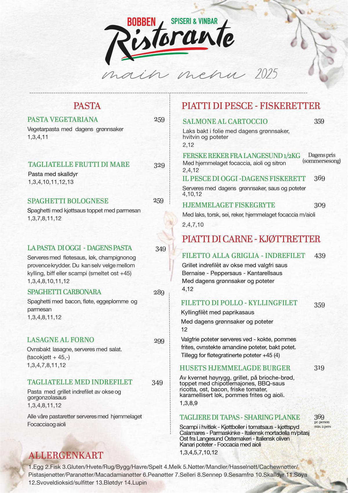 A la carte meny 