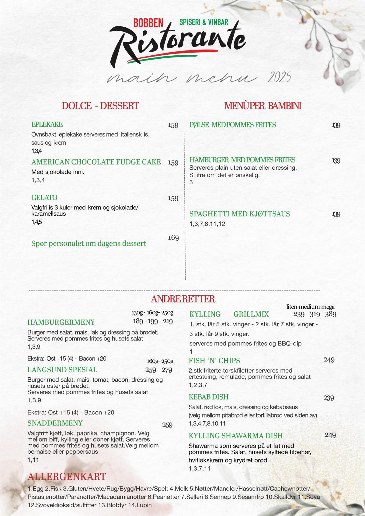 A la carte meny 