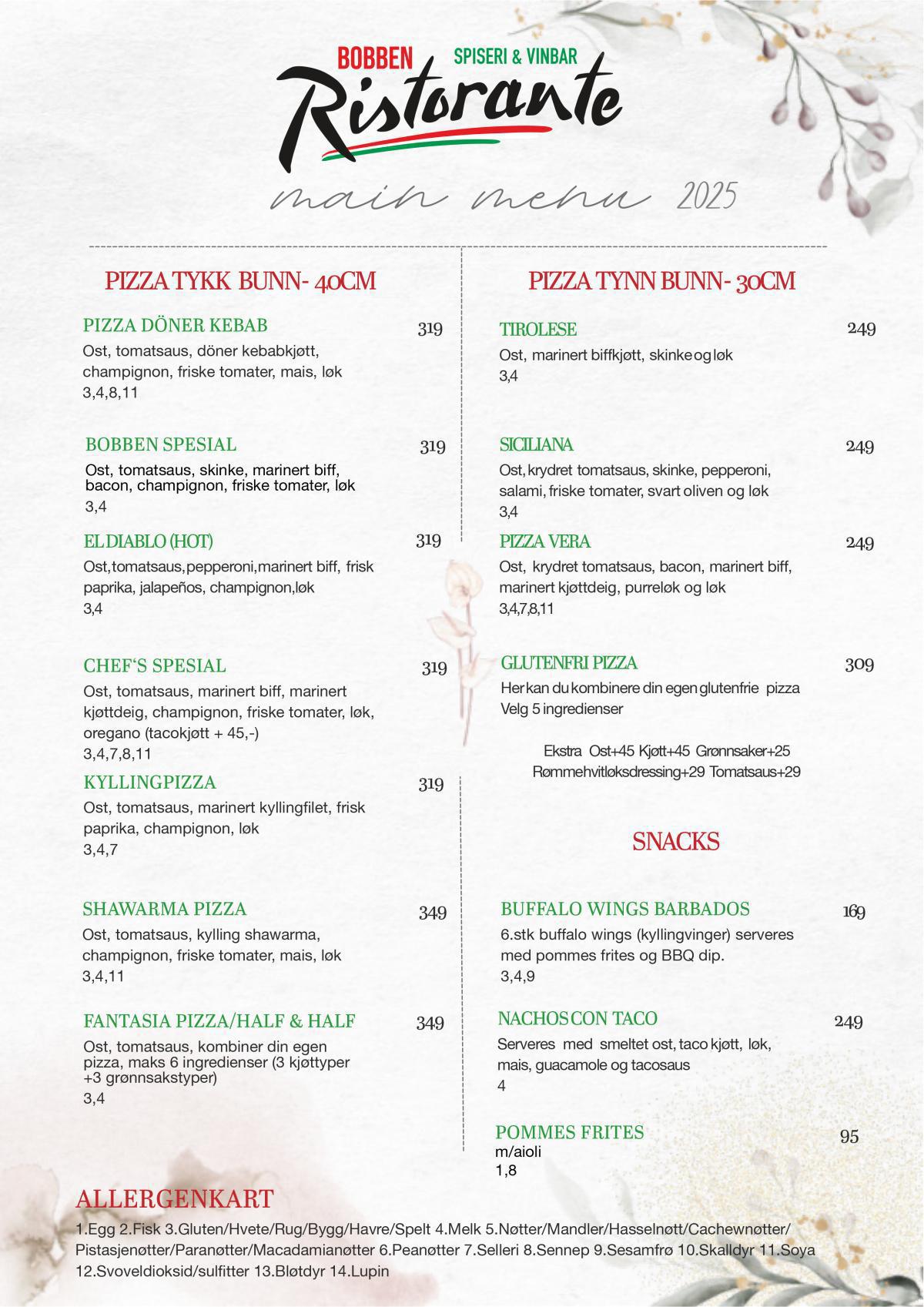 A la carte meny 