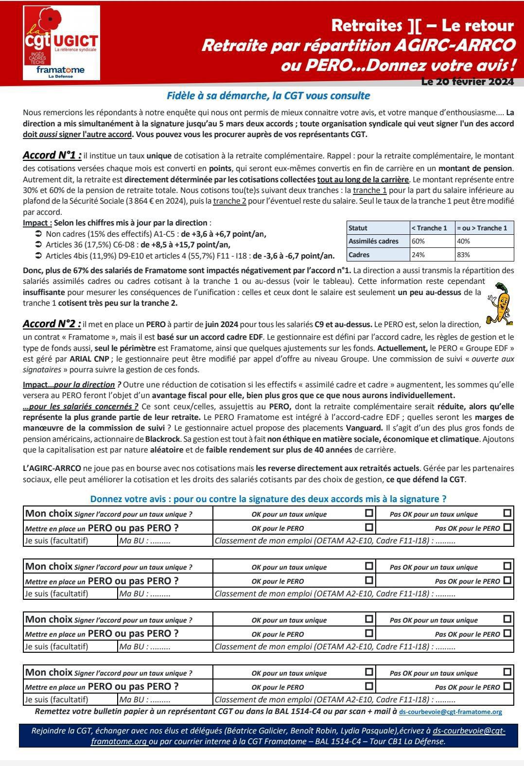 Consultation sur les retraites Complémentaires et le PERO