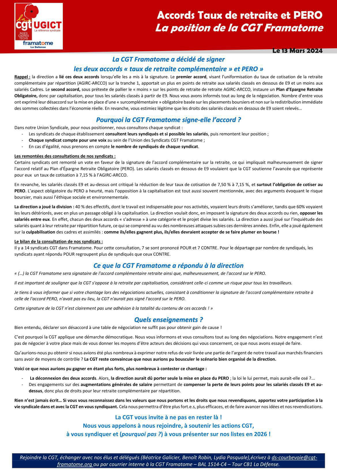 Consultation sur les retraites Complémentaires et le PERO
