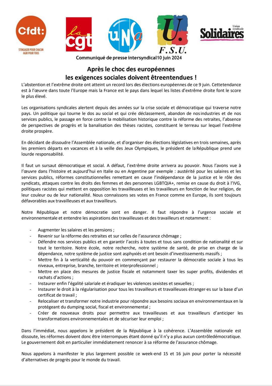 Après le choc des européennes les exigences sociales doivent être entendues ! Après le choc des européennes les exigences sociales doivent être entendues !
