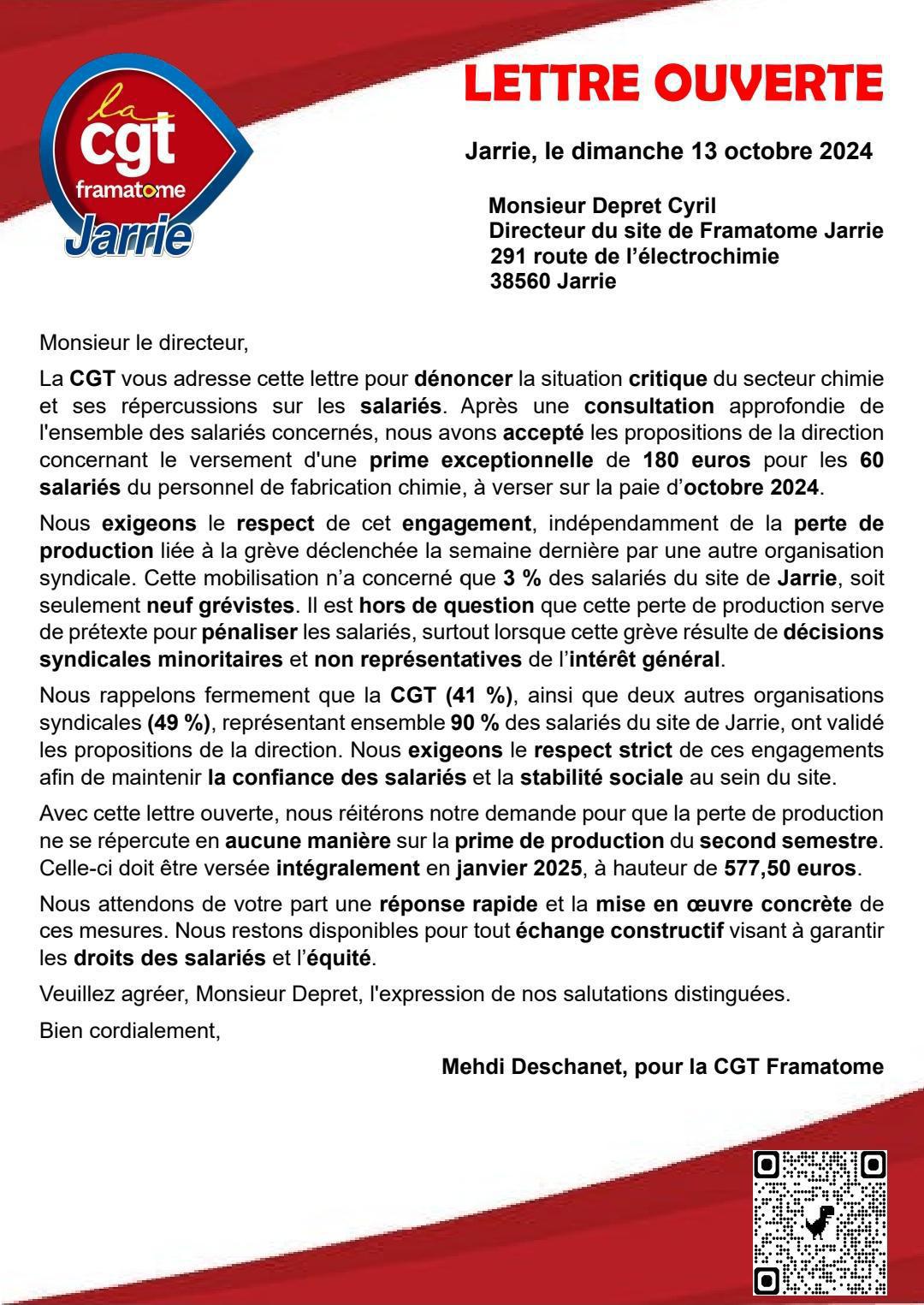 Lettre ouverte de la CGT à la direction 