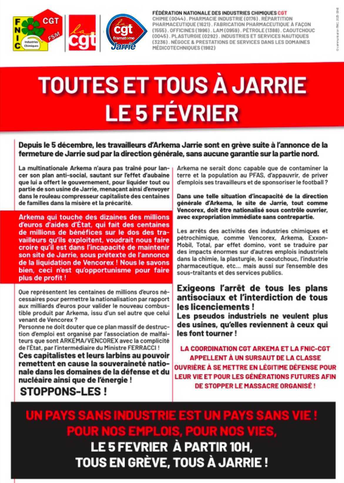 📢 Rappel : Préavis de grève déposé en soutien aux salariés d’Arkema ! 📢