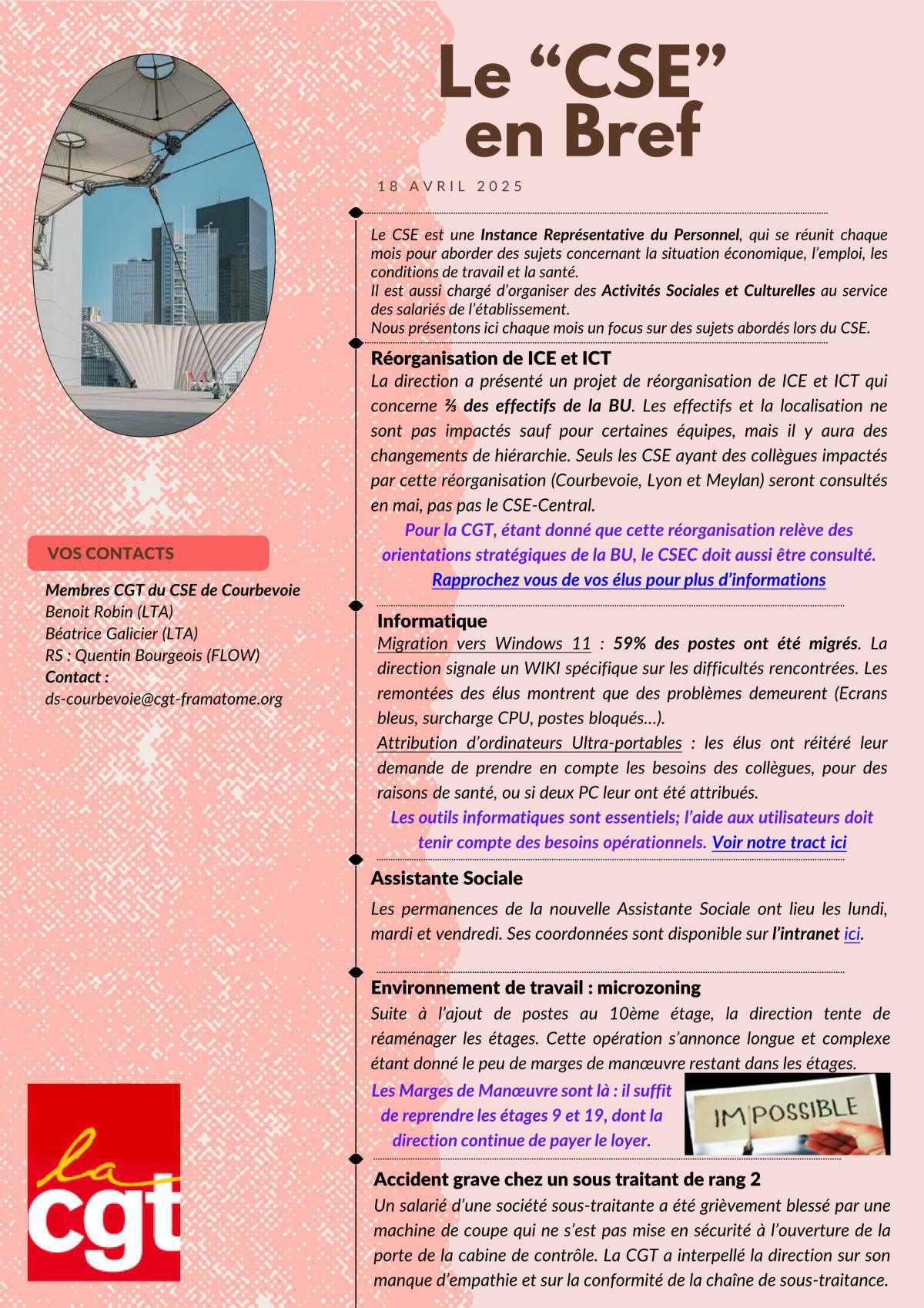 Le Bref CGT du CSE du 18 Avril 2025