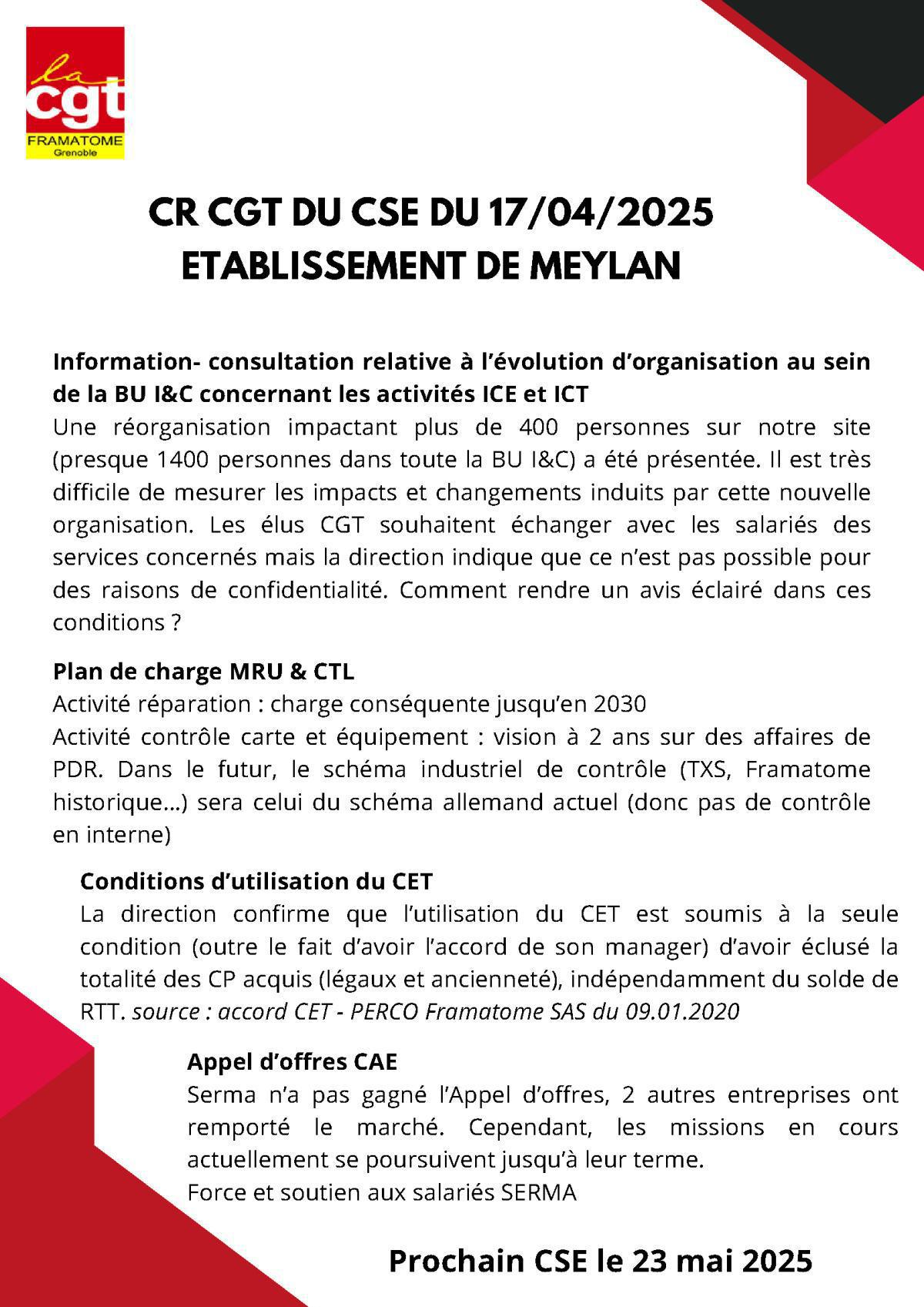 Les échos du CSE du 17/04/25