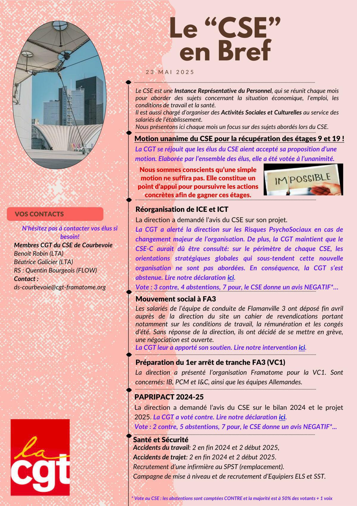 Le Bref CGT du CSE du 23 Mai 2025