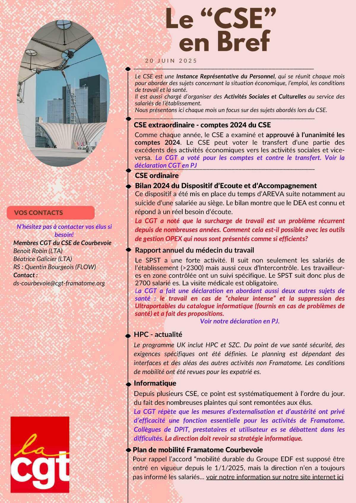 Le Bref CGT du CSE du 20 Juin 2025