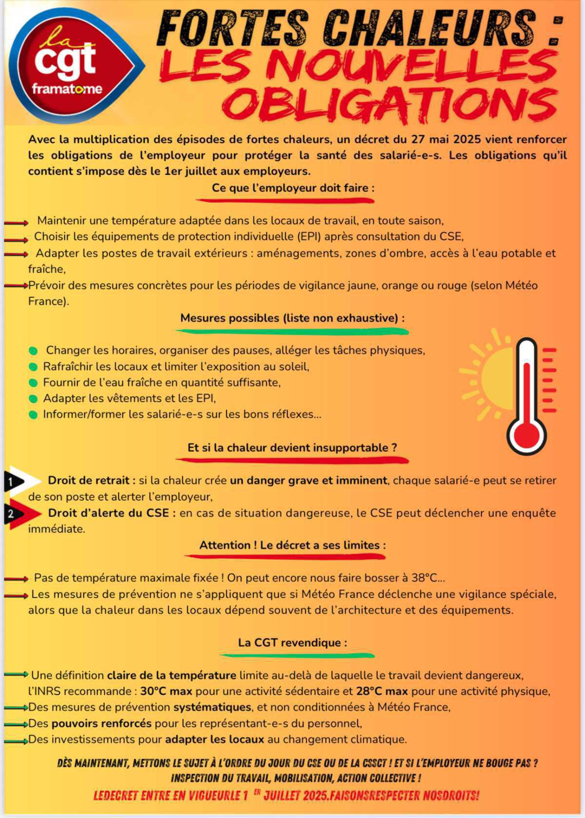 🥵 #Canicule : la CGT demande l’application anticipée des nouvelles règles !
