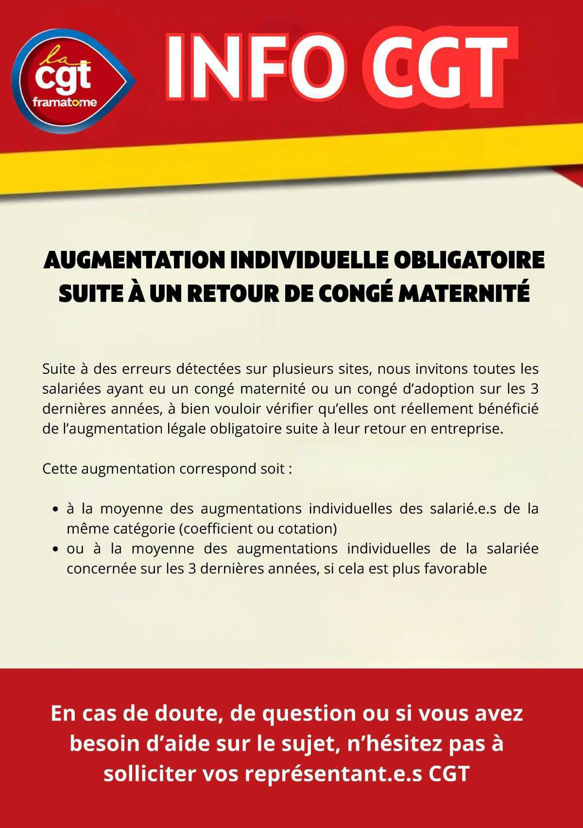 📢 Alerte CGT : collègues en congé maternité ou adoption, vérifiez vos augmentations salariales!