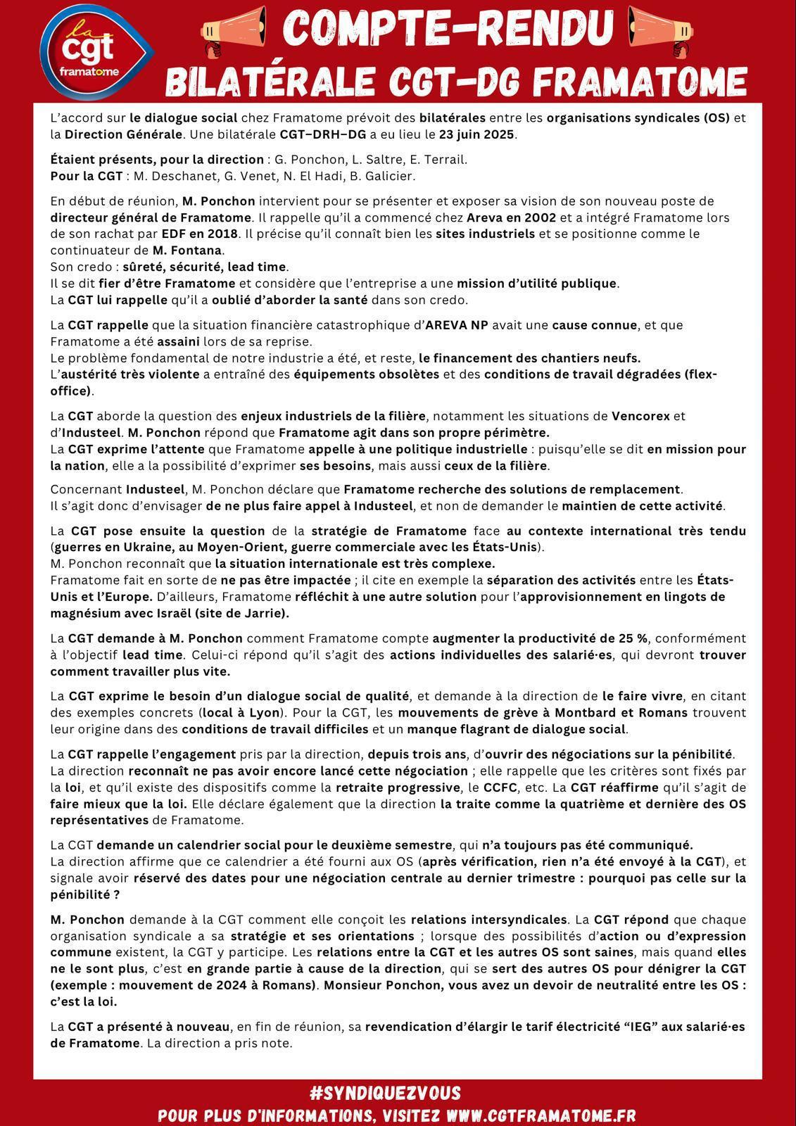 Compte rendu de la bilatérale CGT-DG du 23 juin 2025