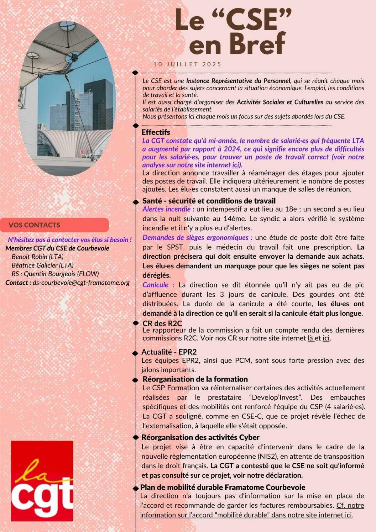 Le Bref CGT du CSE du 10 Juillet 2025