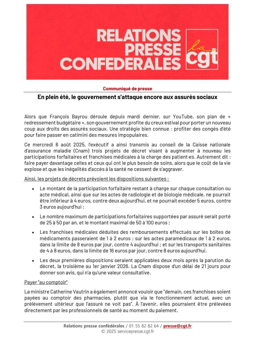 COMMUNIQUÉ DE PRESSE : 🚨 En plein été, nouvelle attaque contre la Sécu !