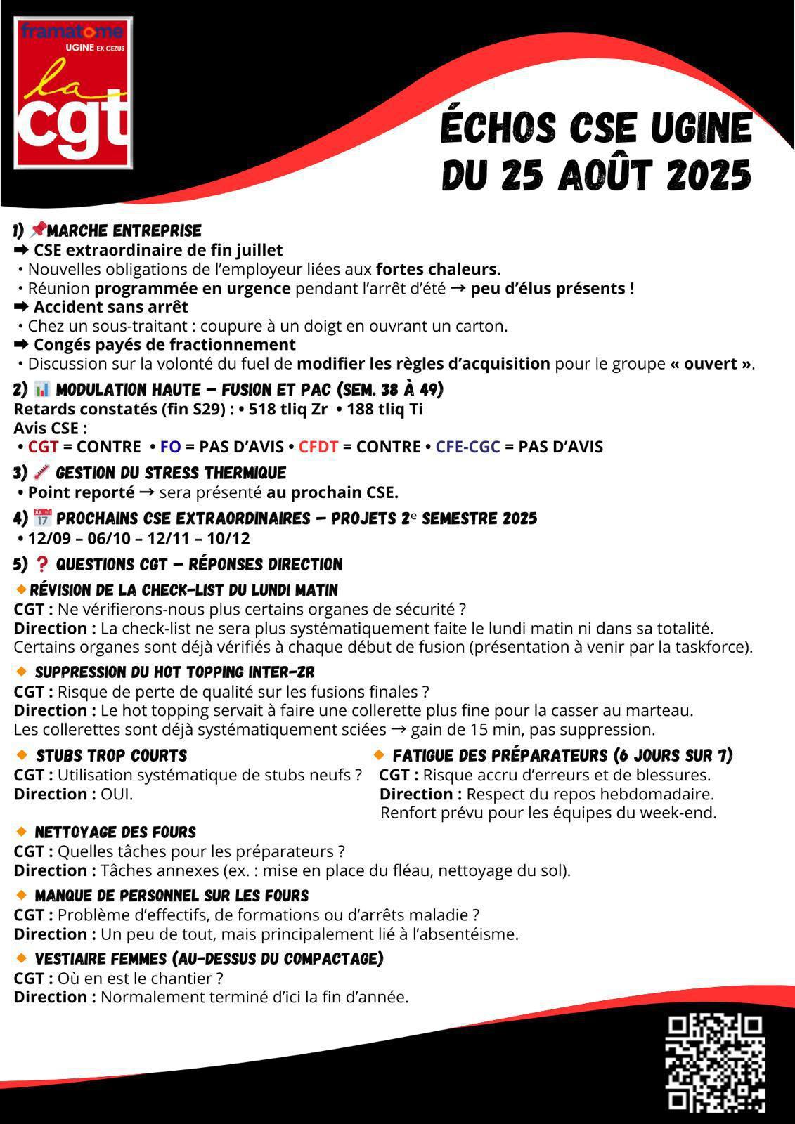 💬 Échos du CSE – 25 août 2025 💬 Échos du CSE – 25 août 2025