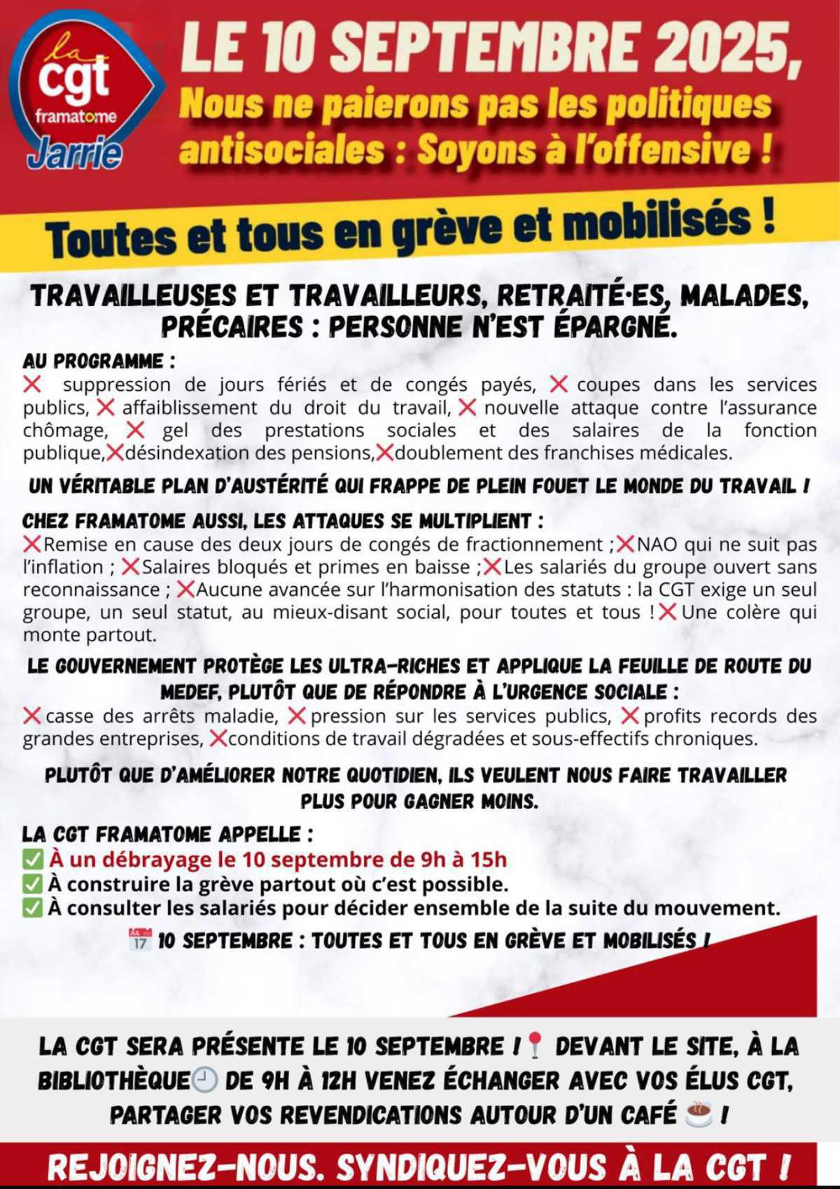 💥 10 SEPTEMBRE : TOUTES ET TOUS EN GRÈVE !