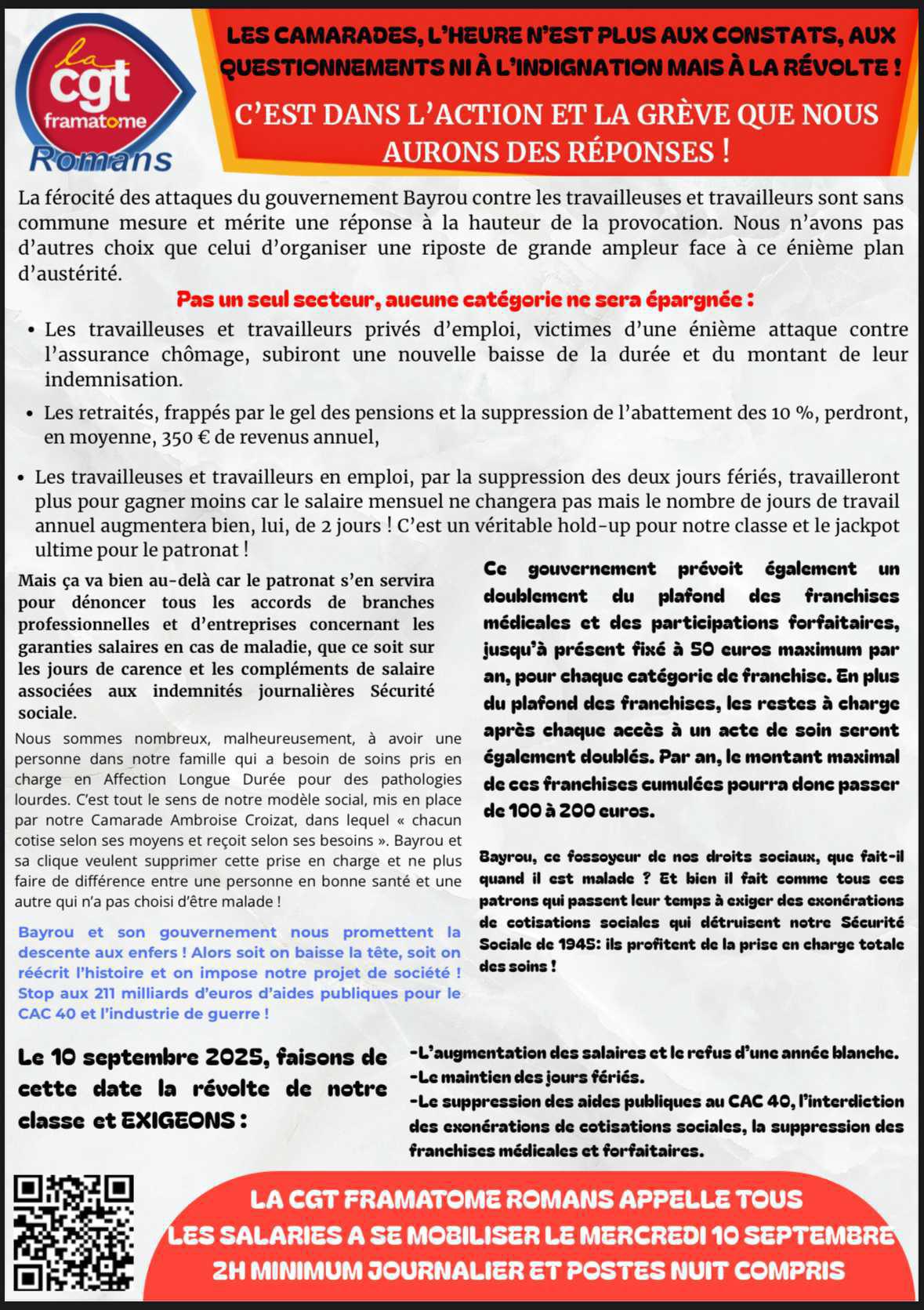Appelle à la grève générale le 10 Septembre 2025 ✊