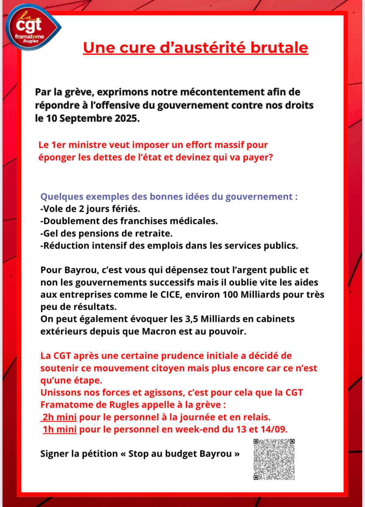 📢 10 SEPTEMBRE 2025 – LA CGT FRAMATOME RUGLES APPELLE À LA GRÈVE !