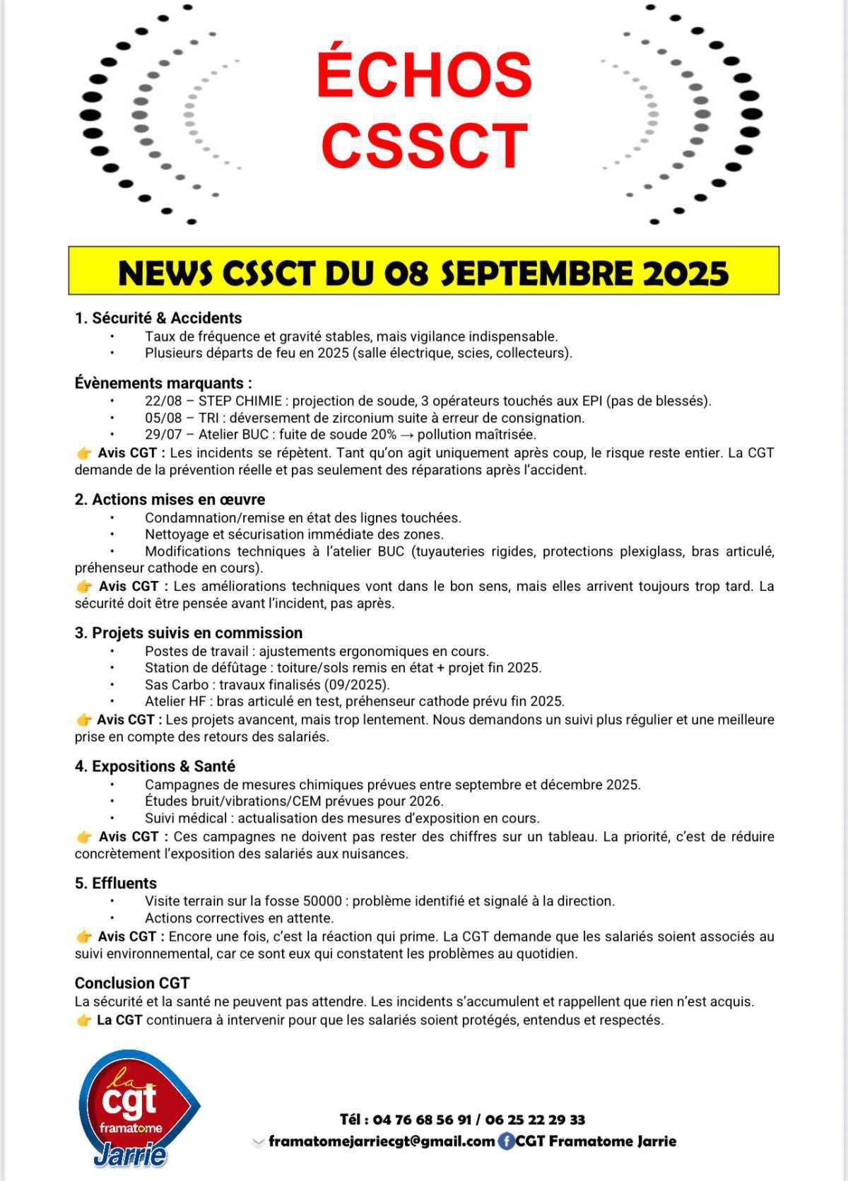 🔴 ÉCHOS CSSCT – Septembre 2025 🔴 ÉCHOS CSSCT – Septembre 2025